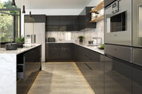 Jayline J-pull handleless kitchen in Supergloss Graphite