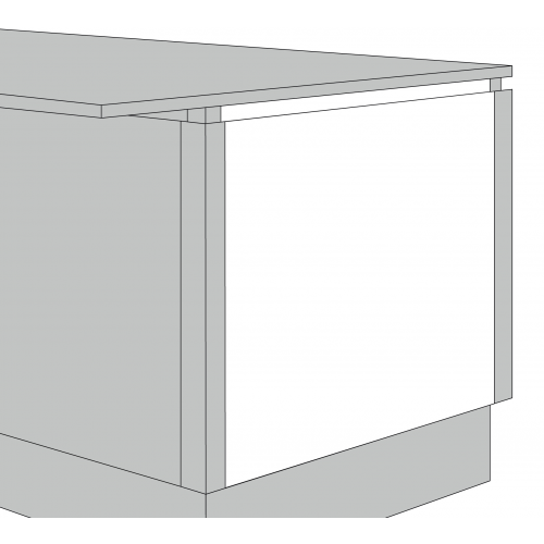 Technical drawing of a Lacarre 900 x 650 J profile end panel