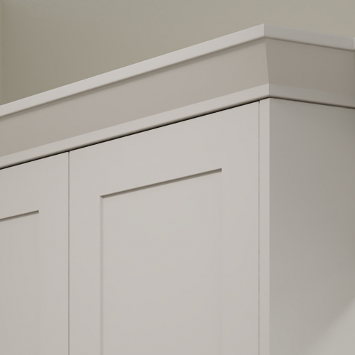 Wilton classic cornice above a run of wall cabinets, shown in one finish